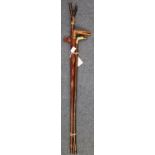 Four walking sticks to include: thumb stick, horse's head stick, crocodile shaped hardwood stick and