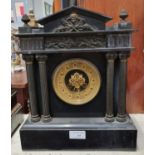 Late Victorian slate architectural two train mantle clock having gilded face. (B.P. 21% + VAT)