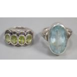 Two silver gem set rings. Size P and O. (2) (B.P. 21% + VAT)