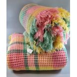 Pair of multi-colour woollen honeycomb fringed edge blankets. (2) (B.P. 21% + VAT)