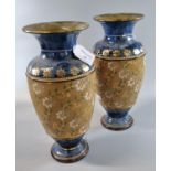 Pair of Royal Doulton Slaters patent baluster shaped floral decorated vases. Impressed marks. 27.5cm