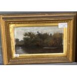 British school (19th Century), tranquil arboreal river scene, oils on panel. 12.5 x 22cm approx.