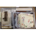 All world selection of stamps in shoe box, cigar box and range of various postcards. (B.P. 21% +