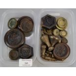Two plastic boxes of assorted cast iron and brass weights. (2) (B.P. 21% + VAT)