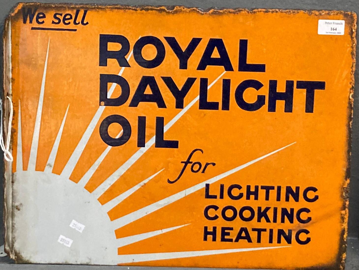 Double sided metal enamelled advertising sign 'Royal Daylight Oil, for lighting, cooking and