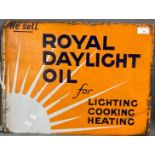 Double sided metal enamelled advertising sign 'Royal Daylight Oil, for lighting, cooking and