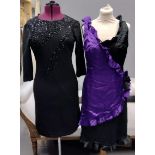 Seven items of vintage black evening wear to include: two 1970's/80's maxi dresses with sequin