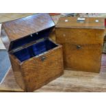 Two 19th century oak decanter boxes, the interior on both revealing two compartments. (2) (B.P.