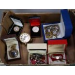 Collection of ladies and other wrist watches and modern pocket watches, Europa alarm clock etc. (B.