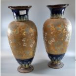 Pair of late 19th/early 20th century Doulton Lambeth Stoneware baluster vases, overall with hand