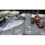 Two trays of glassware to include: cut glass bowls, vase with plated rim, coloured glass vase and