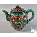 Japanese polychrome teapot depicting figures at a table. (B.P. 21% + VAT) Three noticeable hair line