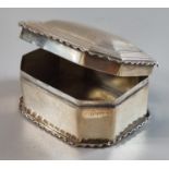 Small silver lidded octagonal box, Birmingham hallmarks, 8x6.5x2.5cm approx. 2.6 troy ozs.