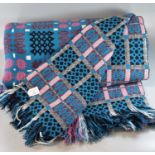 Vintage woollen Welsh tapestry traditional Caernarfon design pattern blanket or carthen with fringed