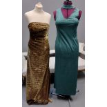 Five items of vintage ladies eveningwear (70's-90's) to include: a turquoise blue tulle and sequin