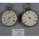 19th Century silver key wind open faced fusee pocket watch, together with another similar silver