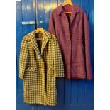 A vintage 1960's-70's ladies herringbone pattern winter coat together with a checked pink tweed long