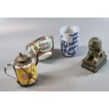 Mixed group of Oriental items, to include: Japanese brush pot, Soap Stone temple lion, Hong Kong