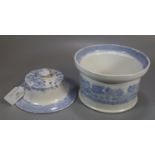 Victorian blue and white transfer printed lidded and pierced potting pot. (B.P. 21% + VAT)