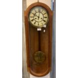 Early 20th Century mahogany two train enamelled wall clock with pendulum. (B.P. 21% + VAT)