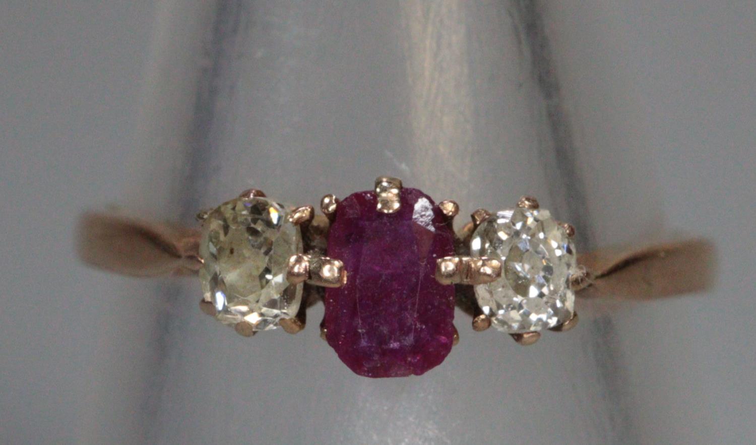 9ct gold ruby and diamond ring. Size Q. 1.9g approx. (B.P. 21% + VAT)