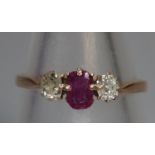 9ct gold ruby and diamond ring. Size Q. 1.9g approx. (B.P. 21% + VAT)