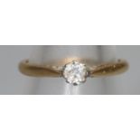 18ct gold diamond solitaire ring. Size M1/2. 2.2g approx. (B.P. 21% + VAT)