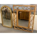 Bamboo framed mirror, together with a modern dome top bevel plate, pierced and gilded framed mirror.