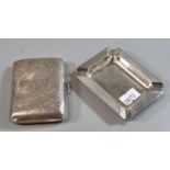 Silver engraved and chased foliate cigarette case, Birmingham hallmarks, together with a silver