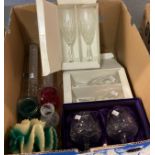 Box of glassware, to include: Royal Albert and Edinburgh Crystal drinking glasses, brandy balloon