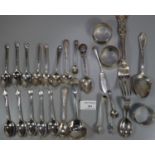 Bag of assorted silver, to include: spoons, napkin rings, tea caddy etc. 15 troy ozs. approx. (B.