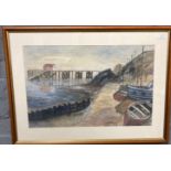 Jane Elizabeth Simpson, coastal scene with lifeboat station, possibly Mumbles. Watercolours. 35x54cm