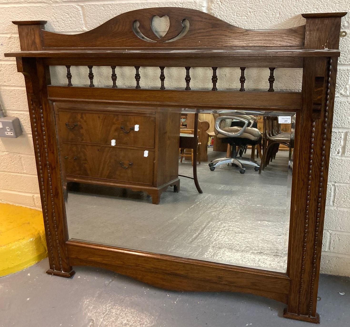 Arts and Crafts design oak framed over mantel mirror. 115 x 115cm approx. (B.P. 21% + VAT)