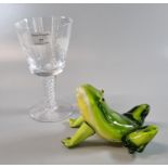 RMS Queen Mary glass by Stuart, together with a modern art glass green frog. (2) (B.P. 21% + VAT)