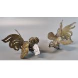 Pair of plated metal table centre fighting cocks. (2) (B.P. 21% + VAT)