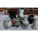 Collection of art pottery to include: Bourne Denby stoneware relief decorated floral and foliate