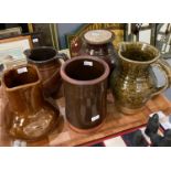 Tray of pottery brown and green glazed items: jug, canister etc. (B.P. 21% + VAT)