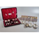 A cased set of six silver spoons with sugar nips. London hallmarks. 3.8 troy ozs. approx. together