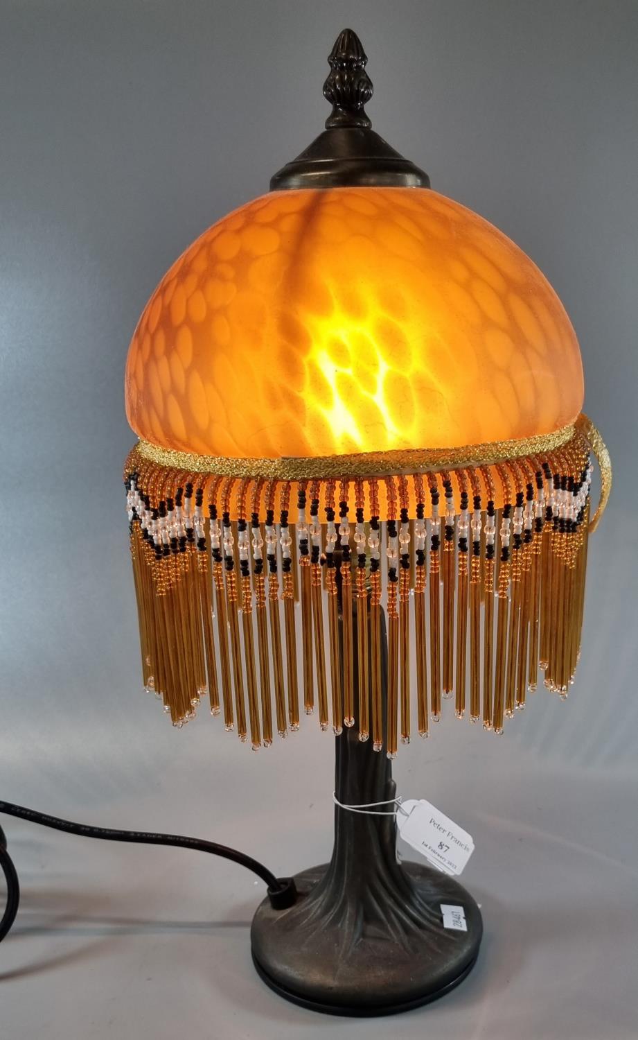 Victorian style table lamp with glass and beaded fringed shade. (B.P. 21% + VAT)