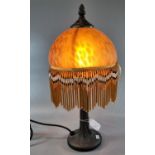 Victorian style table lamp with glass and beaded fringed shade. (B.P. 21% + VAT)
