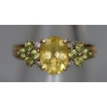 9ct gold citrine diamond ring, ring size N. 3g approx. (B.P. 21% + VAT)