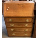 20th century pale oak fall front bureau, having four long drawers. (B.P. 21% + VAT)