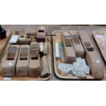 Two trays of carpenter's tools, to include: wooden planes in various sizes and replacement