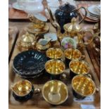 Tray of lustre coffee ware to include: Wade England black glazed part coffee set; coffee cups,