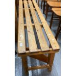 Rustic pine four section slatted gym bench. Length 157cm approx. (B.P. 21% + VAT)