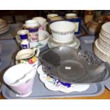 Tray of assorted items: pewter Art Nouveau dish, flower shaped Wileman Foley 'Imari' style plate,