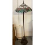 Modern Tiffany style standard lamp, the shade decorated with flowers, foliage and dragonflies, the