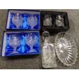 Box of assorted glassware: four boxed Royal Worcester lead crystal brandy balloons, two boxed Stuart