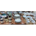 Three trays of assorted china: tray of Royal Stafford part tea ware decorated with navy blue