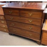 19th century mahogany inlaid straight front chest of drawers, the moulded top with inlaid decoration